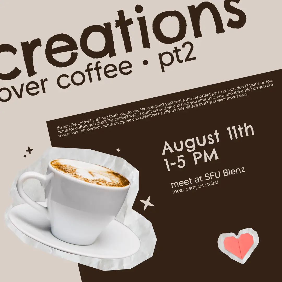 A coffee cup on a cream and brown background titled 'Creations over Coffee